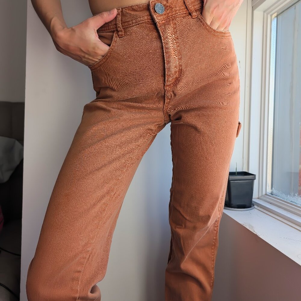 Orange High Waisted Carpenter Jeans